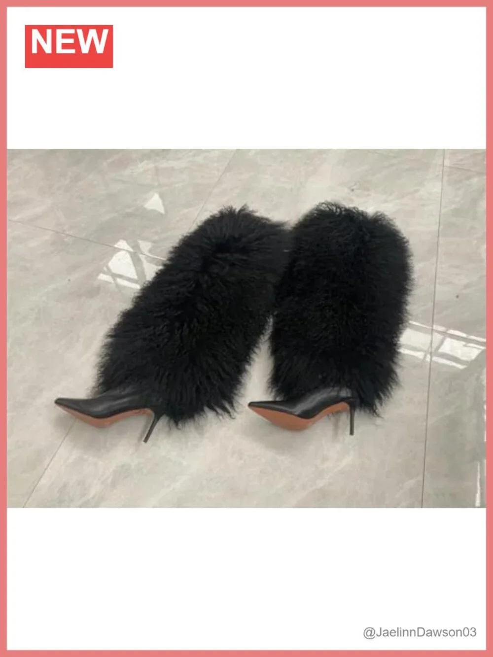 Luxury Real Mongolian Lamb Fur Over Knee High Heeled Boots for Women, Cow